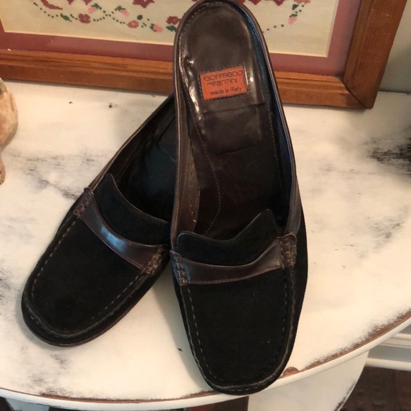 Goffredo Fantini Kitten Heel Mules 8.5 Black Brown - Picture 1 of 5